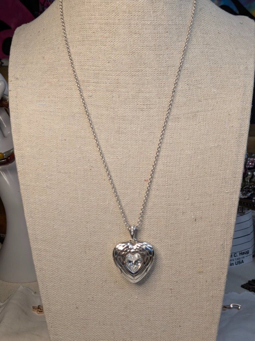 Brighton Wings of Love Crystal Heart Pendant Necklace Retired Vintage 18"